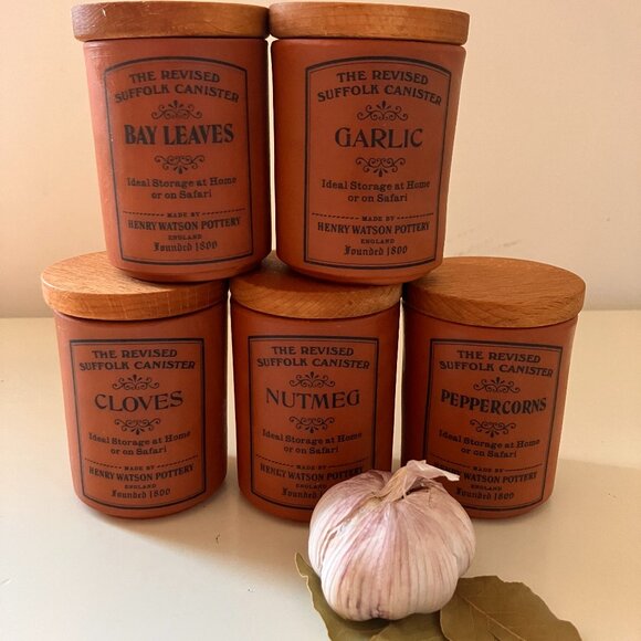 Henry Watson Pottery Terracotta Spice Jars - England Suffolk Revised Canisters - Picture 1 of 13